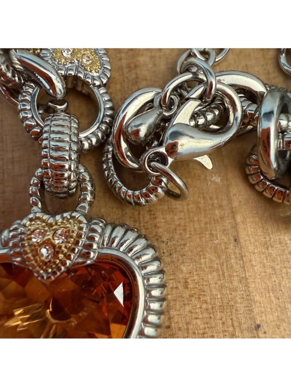 Citrine Heart Pendant Silver and Gold Necklace - Picture 4 of 13